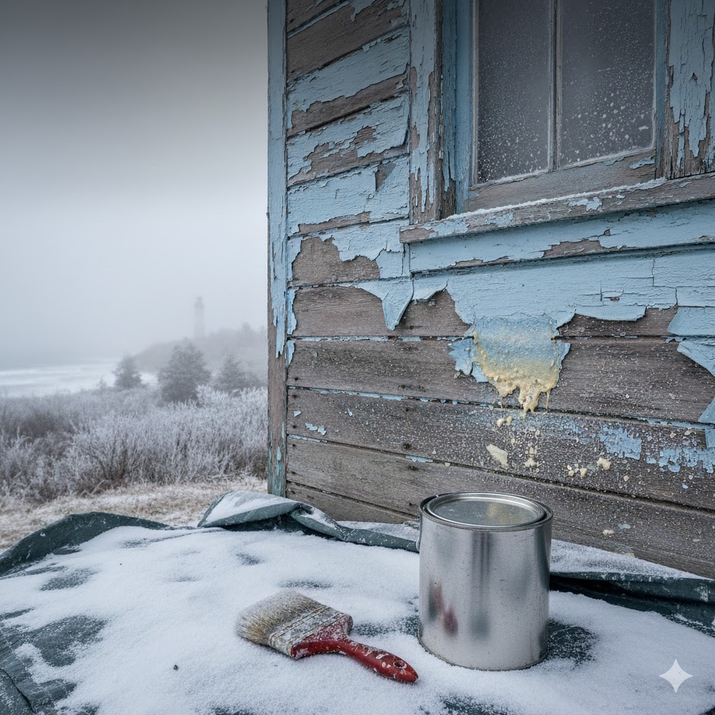 Paint tray and brush showing how cold weather impacts paint drying and adhesion in Delaware