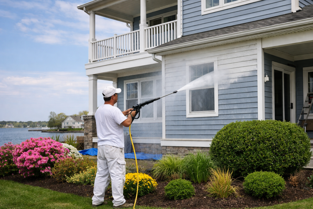 exterior painting prep process delaware pressure washing house before painting